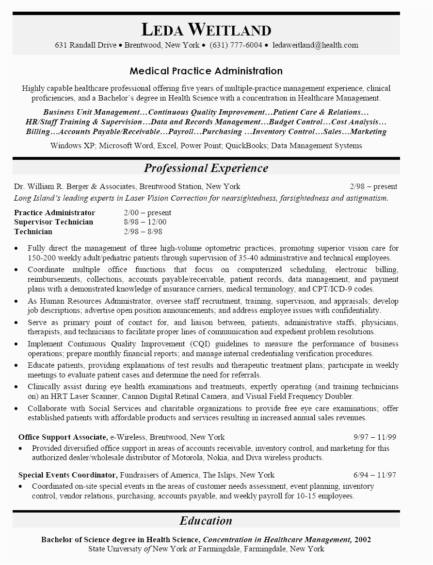 Sample Resume for Medical Office Administrator Medical Fice Administrator Resume