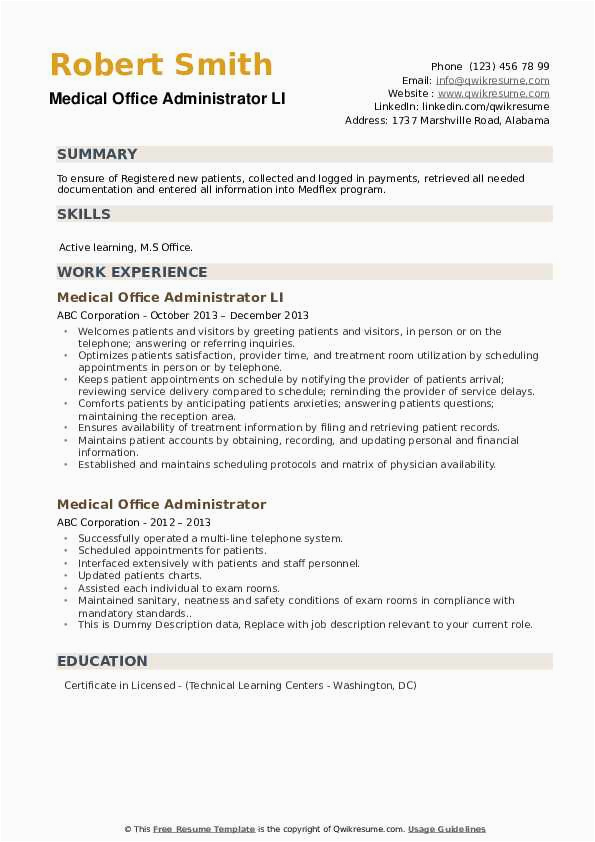 Sample Resume for Medical Office Administrator Medical Fice Administrator Resume Samples