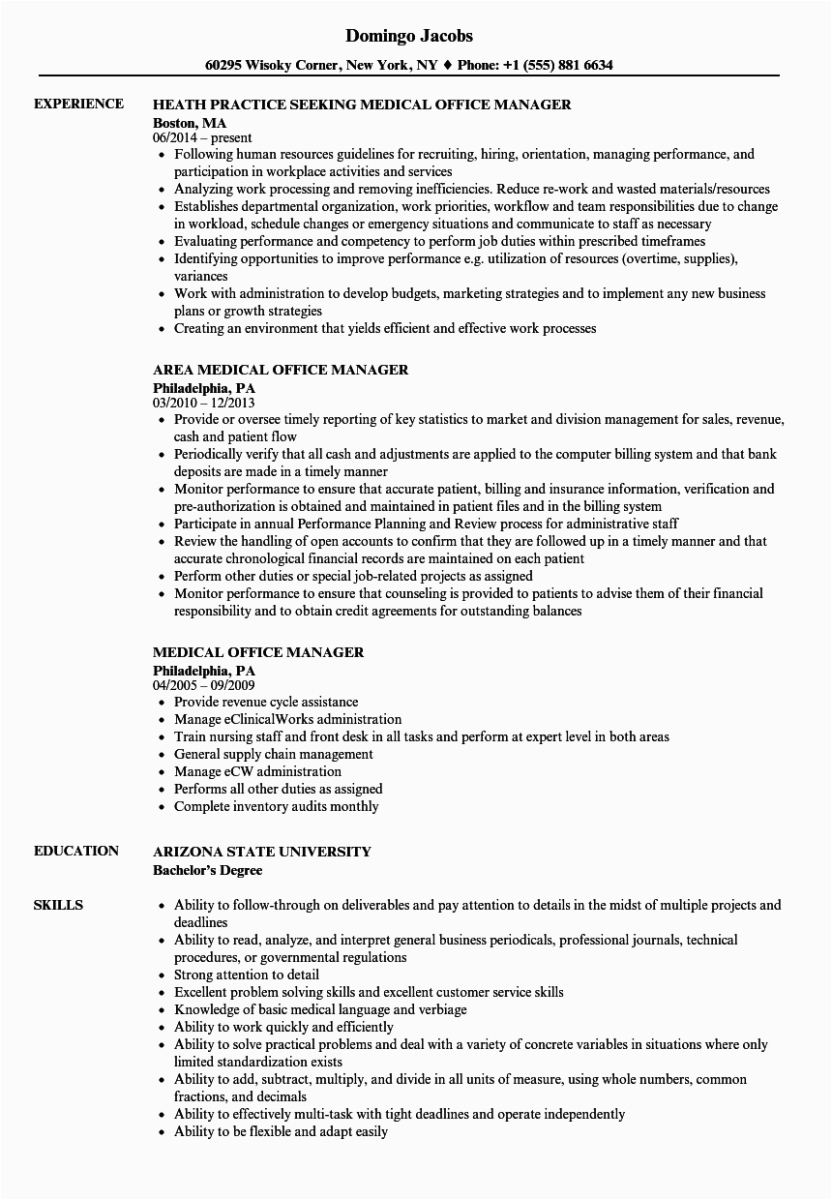 Sample Resume for Medical Office Administrator Medical Fice Manager Resume