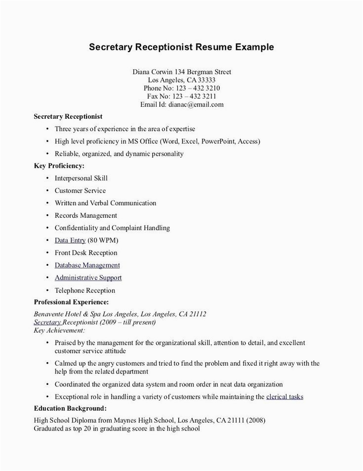Sample Resume for Medical Receptionist with No Experience Medical Receptionist Resume Sample No Experience New