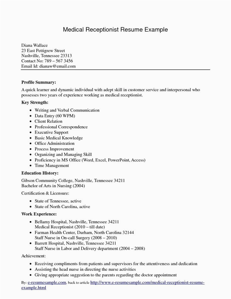 Sample Resume for Medical Receptionist with No Experience Receptionist Cover Letter No Experience