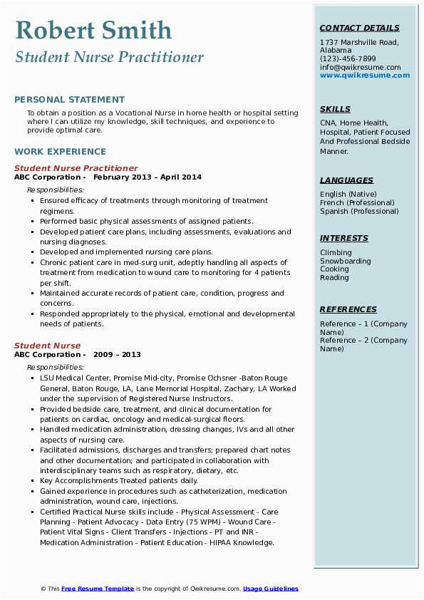 Sample Resume for Nurse Practitioner Student Student Nurse Resume Samples