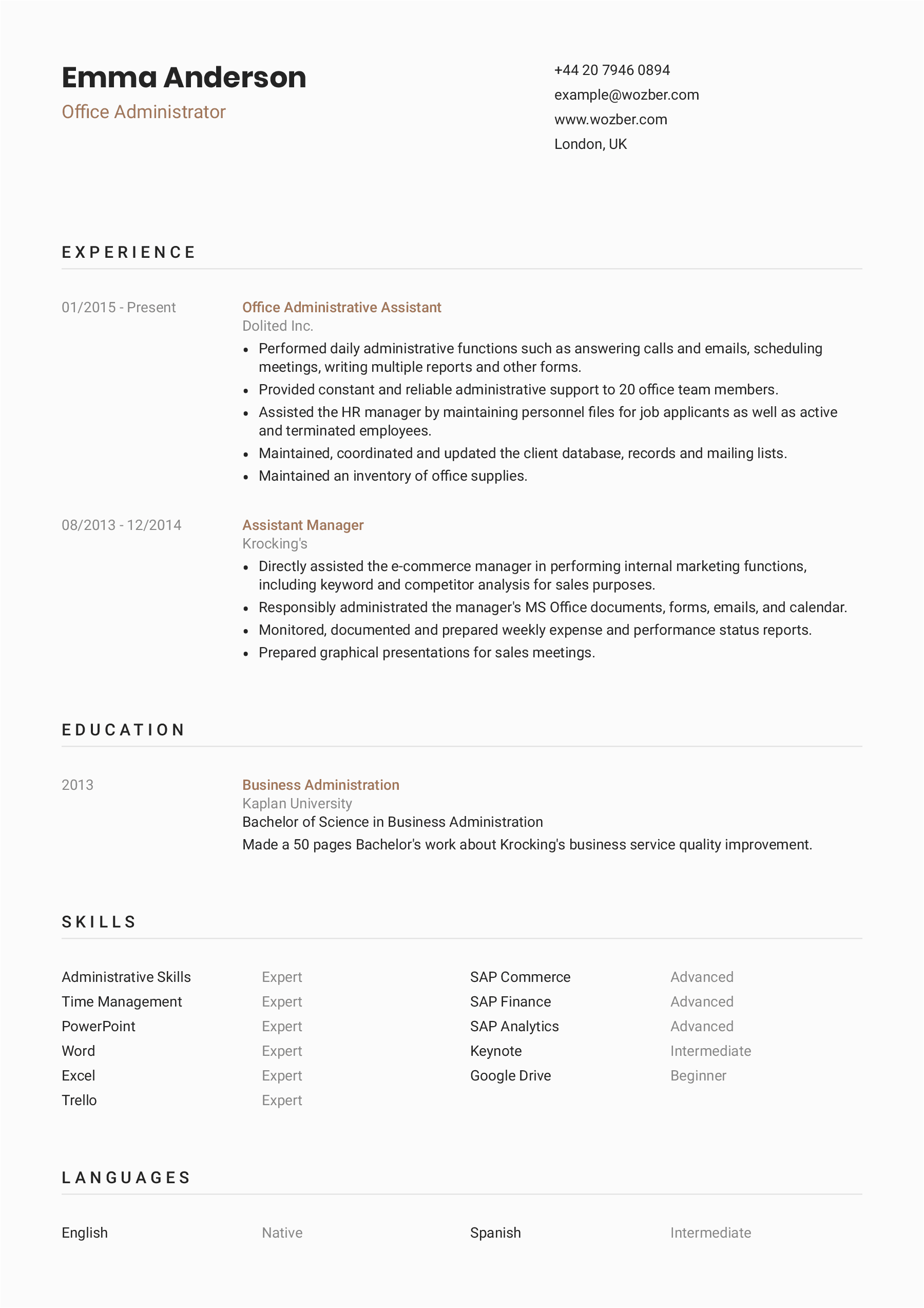 Sample Resume for Office Administration Job Fice Administrator Resume Example