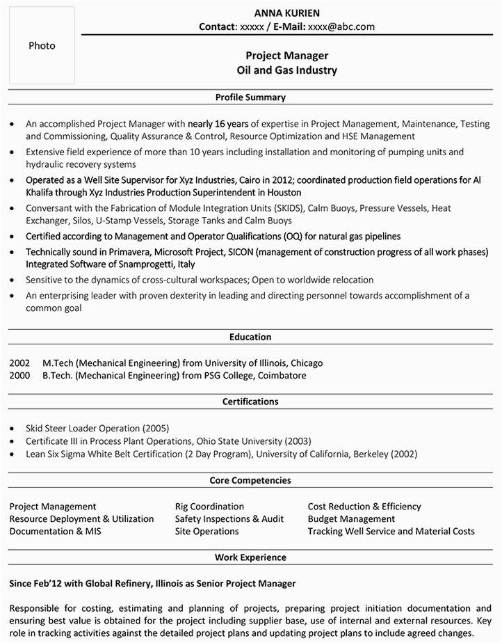 Sample Resume for Oil and Gas Job Oil and Gas Cv format – Oil and Gas Resume Sample and Template