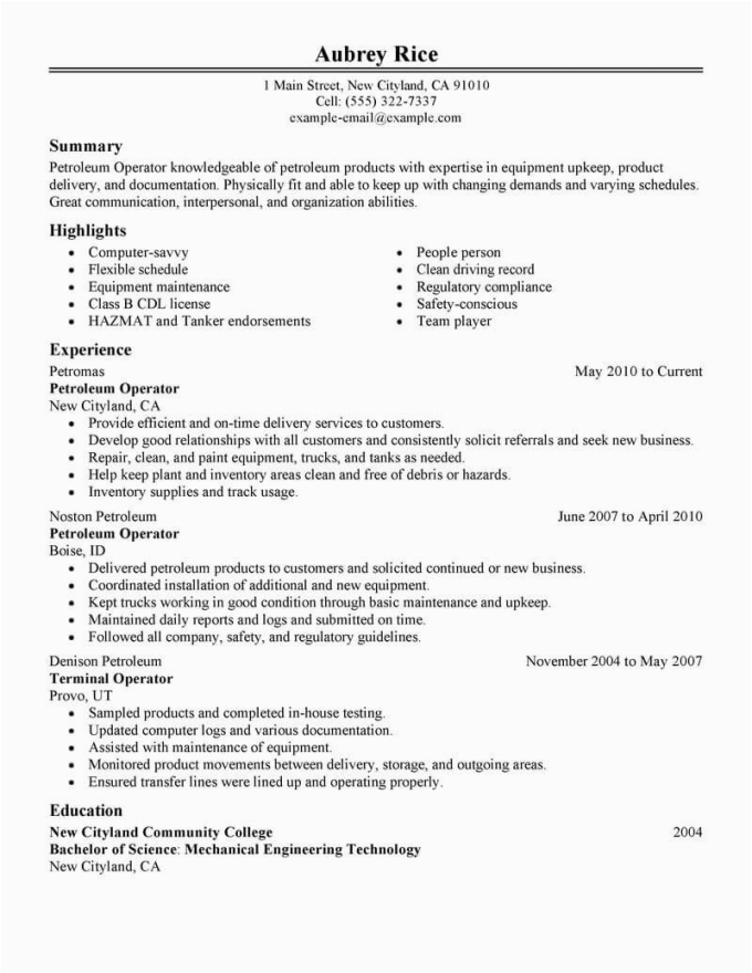 Sample Resume for Oil and Gas Job Oil and Gas Resume Examples