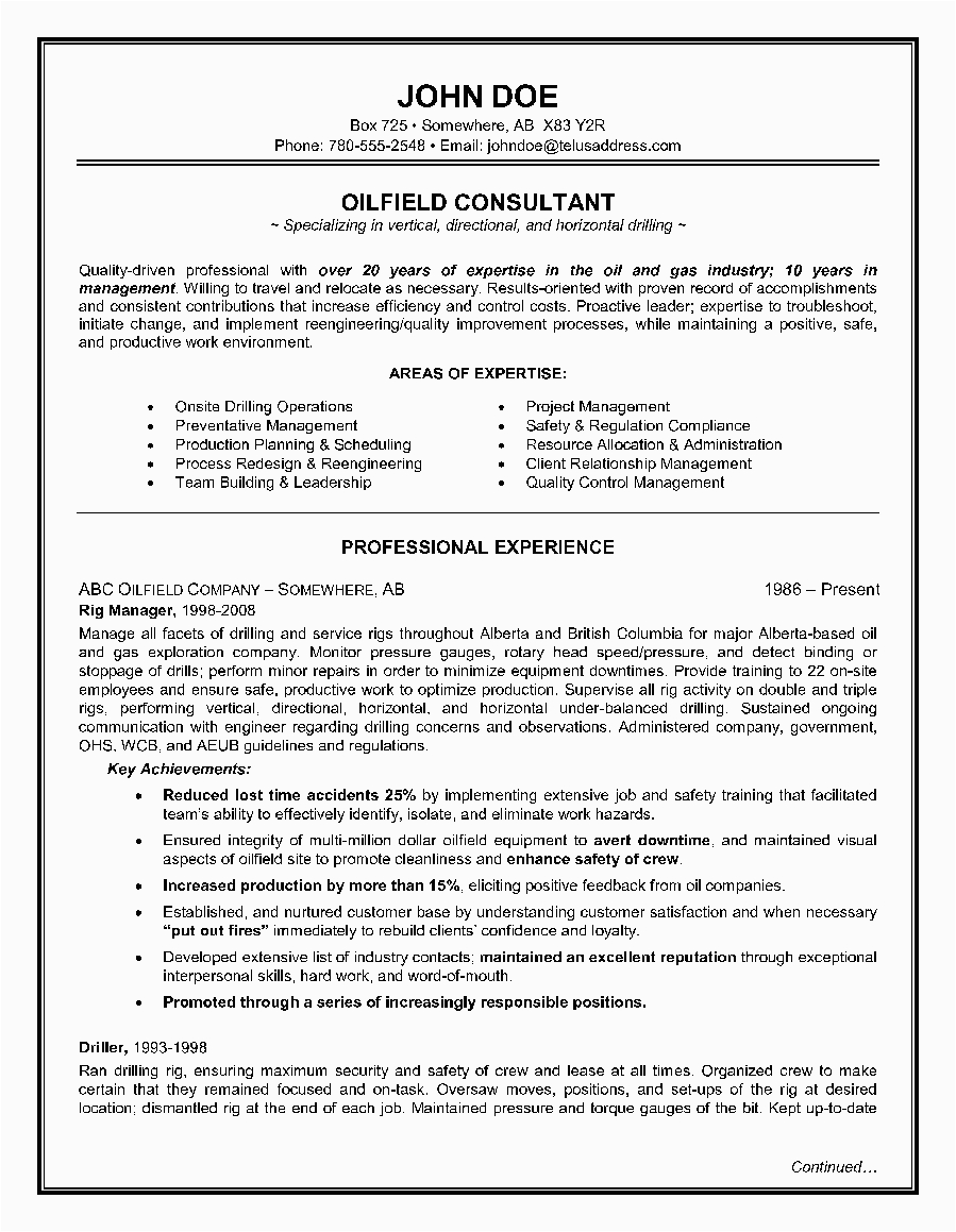 Sample Resume for Oil Field Worker Example Of A Oilfield Consultant Resume Sample
