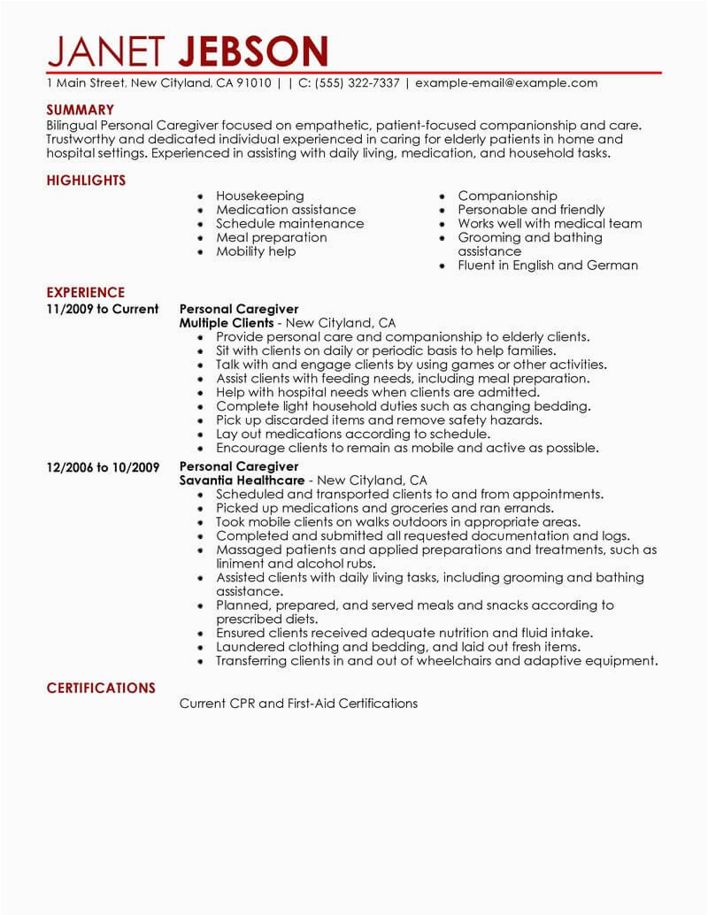 Sample Resume for Personal Care Provider Best Personal Care Resume Example From Professional Resume