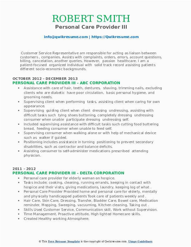 Sample Resume for Personal Care Provider Personal Care Provider Resume Samples