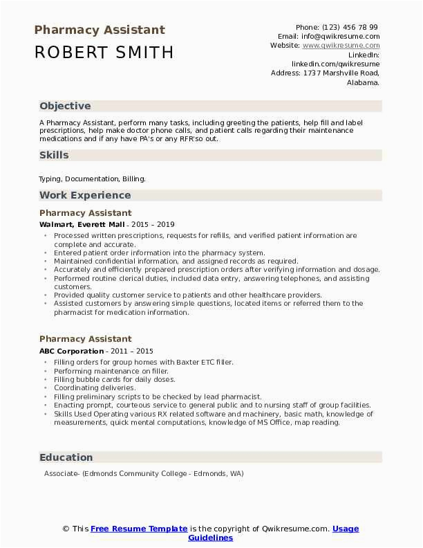 Sample Resume for Pharmacy assistant without Experience Pharmacy assistant Resume Samples