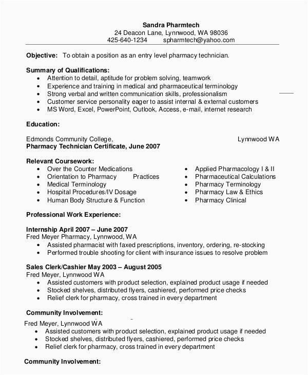 Sample Resume for Pharmacy Technician Entry Level 10 Pharmacy Technician Resume Templates Pdf Doc