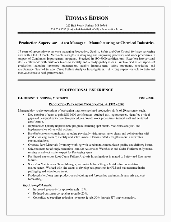 Sample Resume for Production Manager In India Curriculum Vitae for Supervisor Position