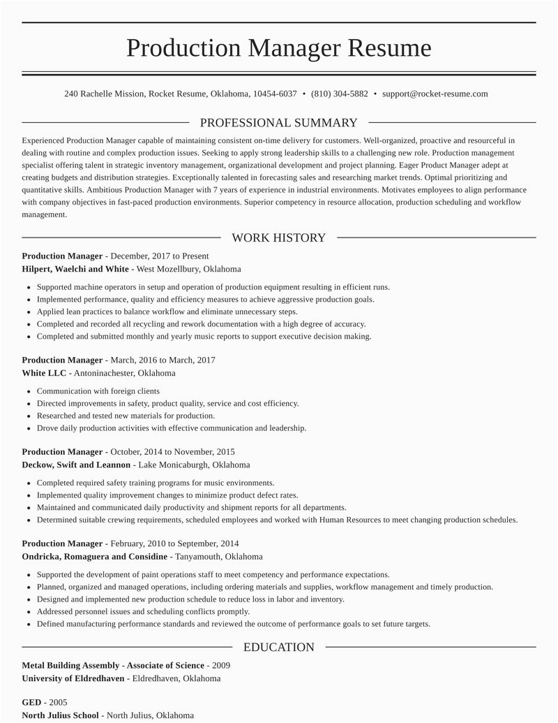 Sample Resume for Production Planning and Control Manager Production Manager Resumes