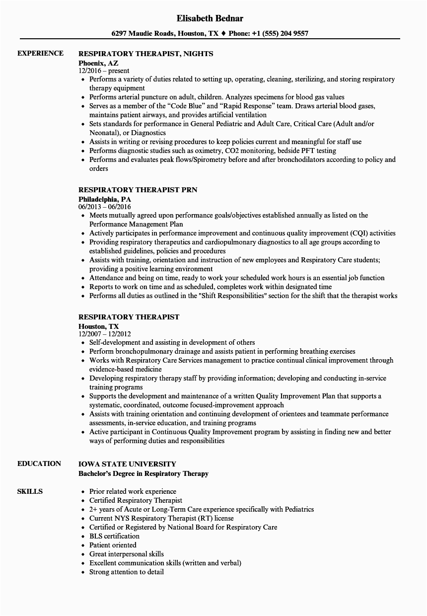 Sample Resume for Respiratory therapist Student Respiratory therapist Resume Templates Mryn ism