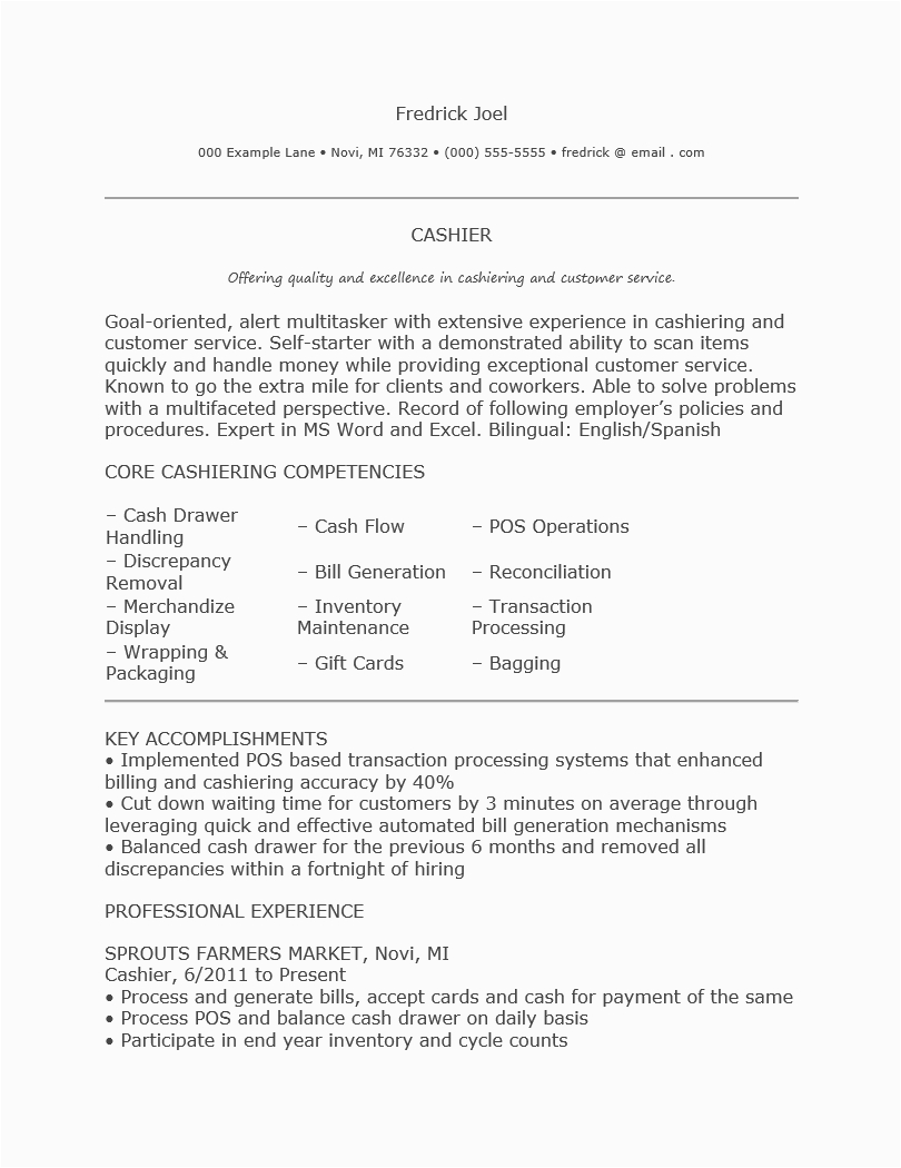Sample Resume for Restaurant Cashier Position Free Restaurant Cashier Resume Template Sample