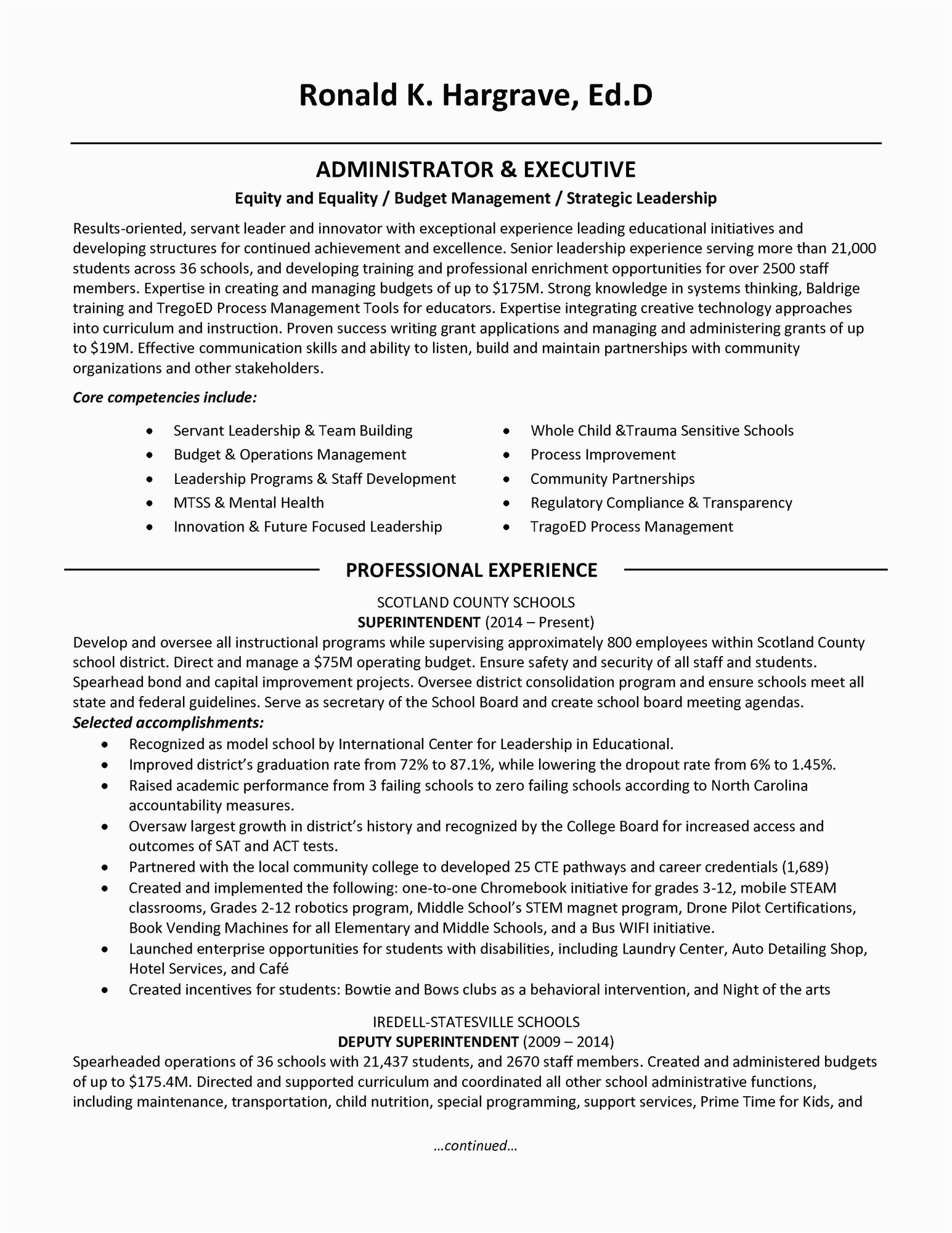 Sample Resume for School Superintendent Position Superintendent Resume Example – Salescvfo