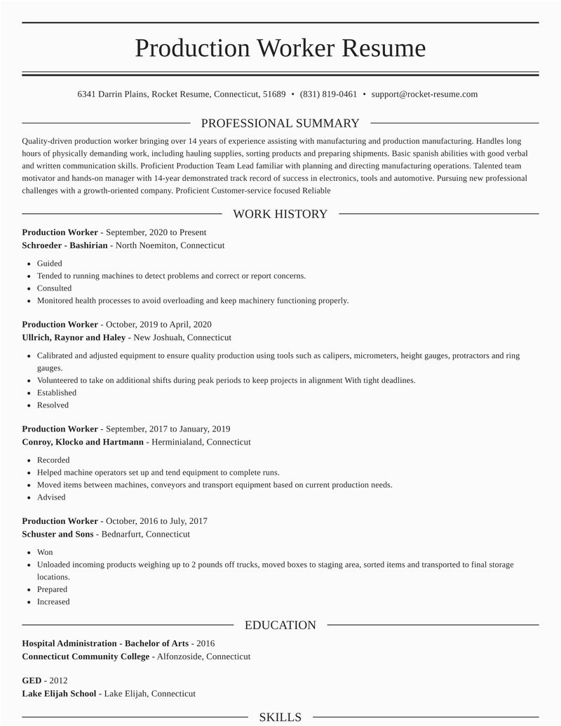 Sample Resume Objective for Production Worker Production Worker Resumes