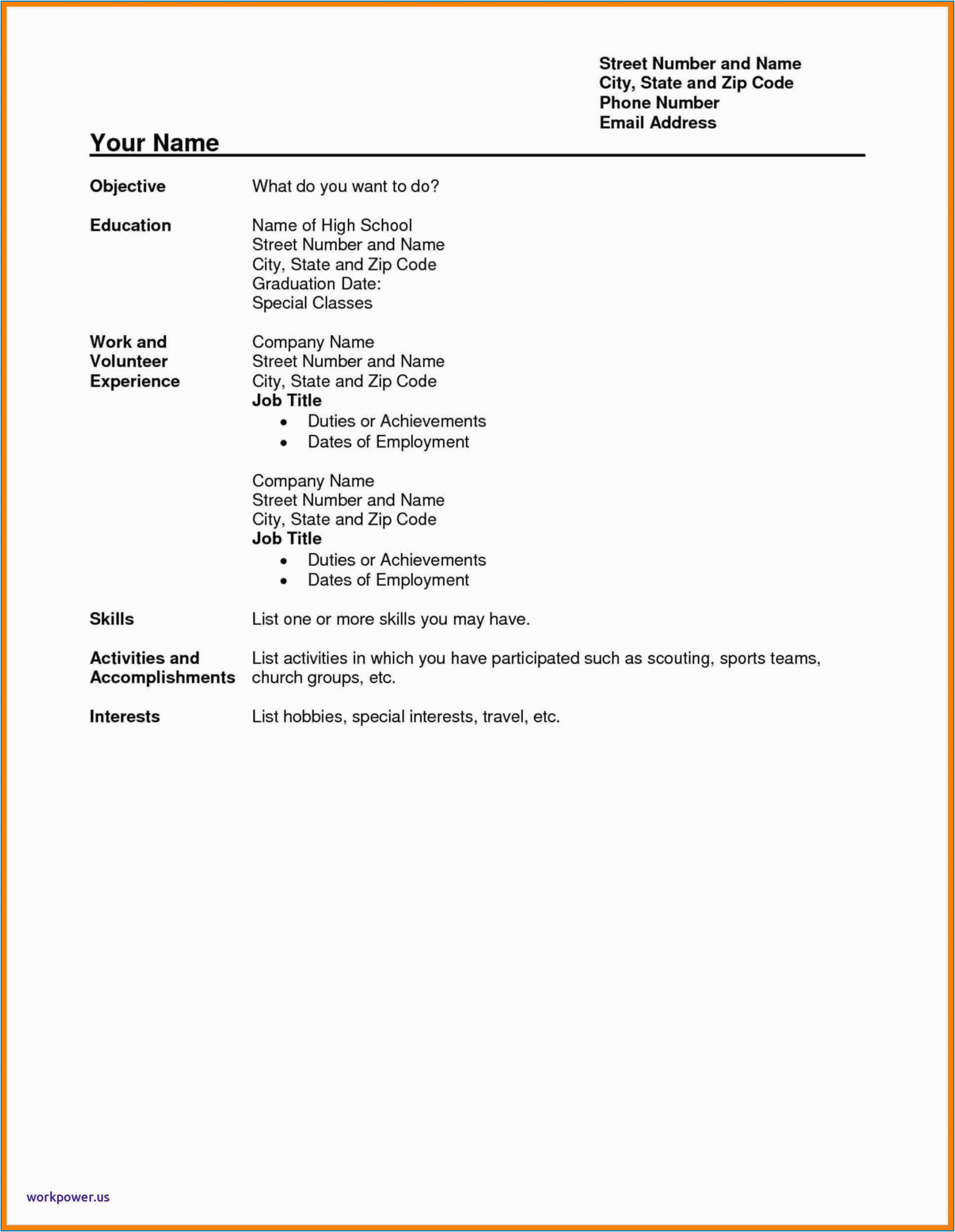 Simple Resume Template for High School Students Basic Resume Templates for High School Students