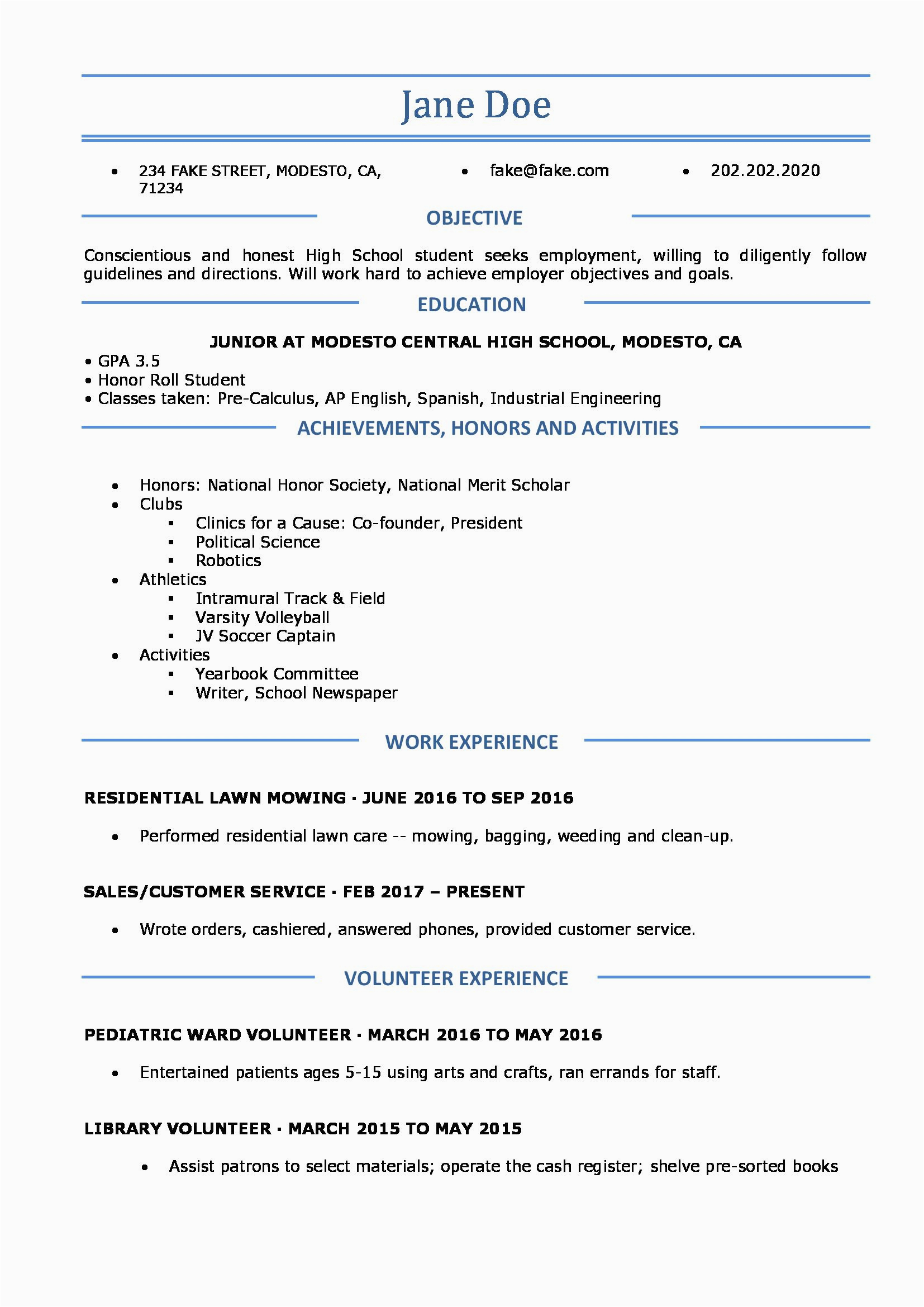 Simple Resume Template for High School Students Resumes for High School Students Luxury High School Resume