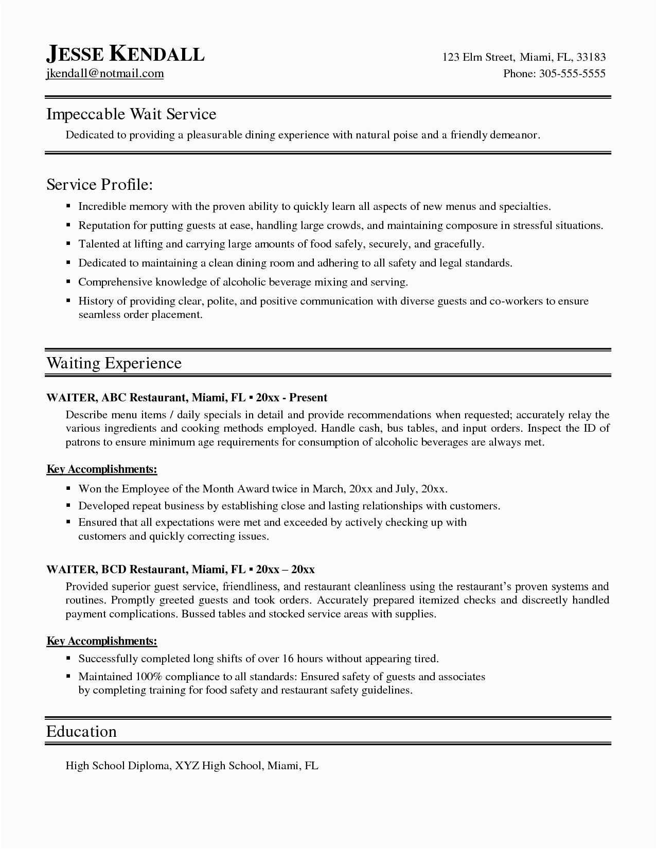 Waitress Job Description for Resume Samples Waitress Resume Template