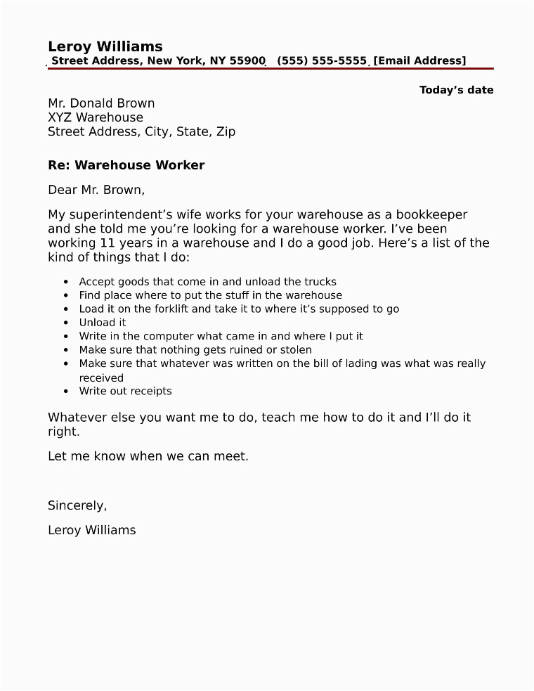 Warehouse Cover Letter Samples for Resume Warehouse Worker Cover Letter Sample