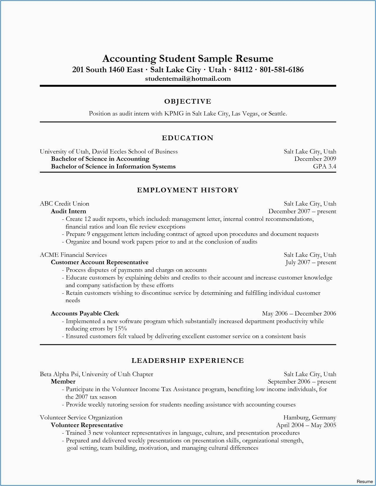 Accounting Resume Samples for Fresh Graduates Resume for Fresh Graduate Accounting Student Best Resume Examples