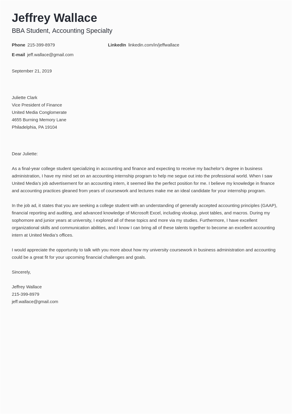 Accounting Sample Cover Letter for Resume Accounting Cover Letter Examples & Ready to Use Templates