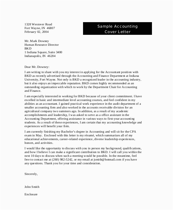 Accounting Sample Cover Letter for Resume Free 7 Sample Resume Cover Letter Examples In Pdf