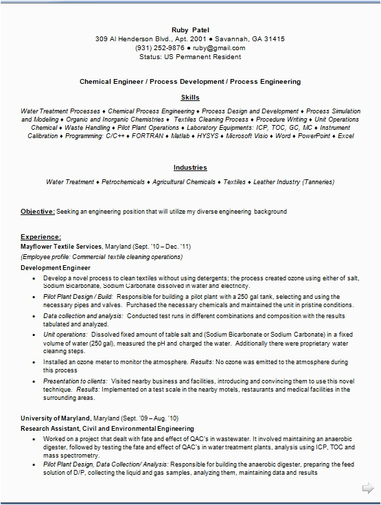 Auburn University Bachelor Of Chemical Engineering Resume Samples Chemical Engineer Resume format In Word Free Download