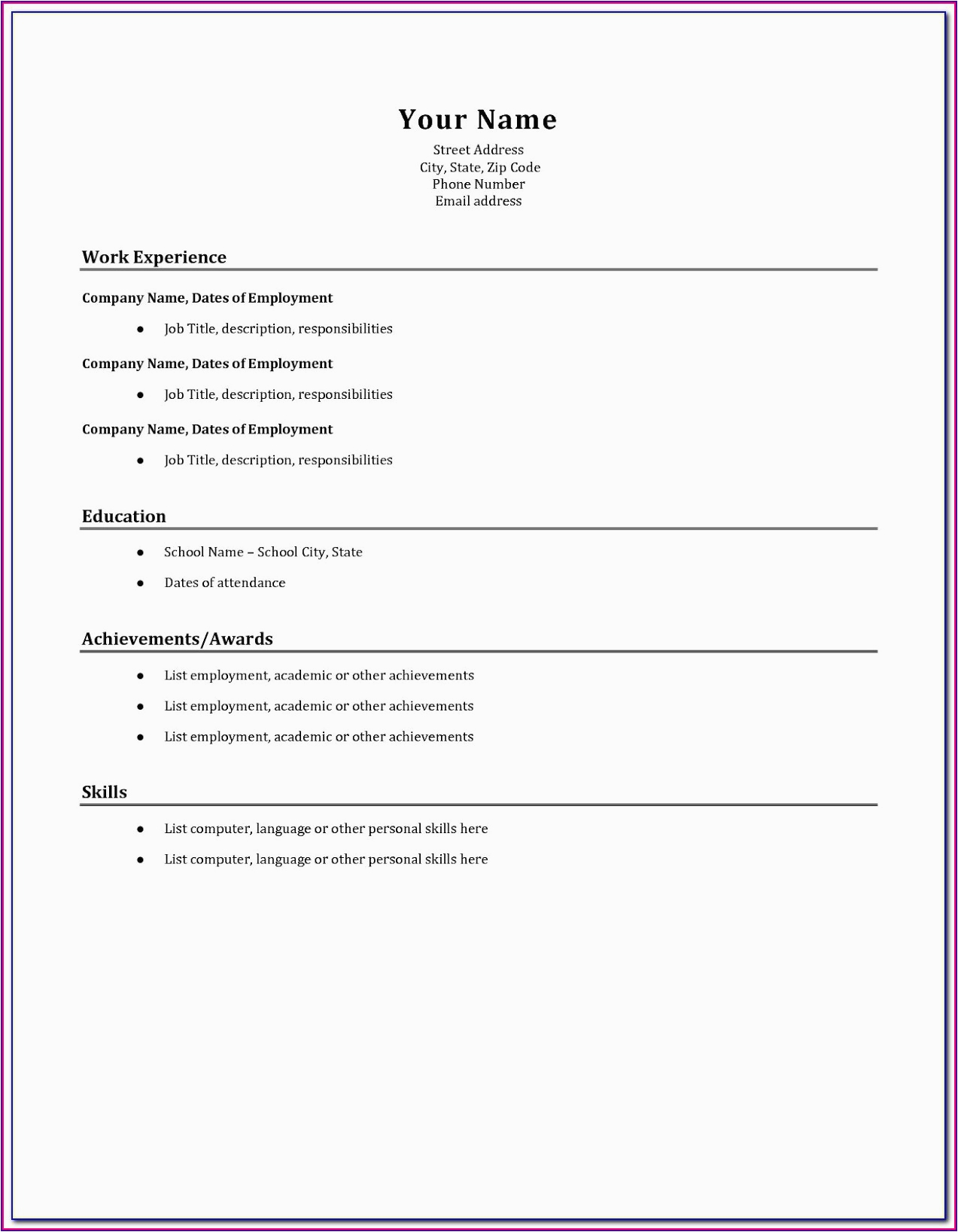 Basic Resume Template for First Job Simple First Job Beginner Resume Template Resume