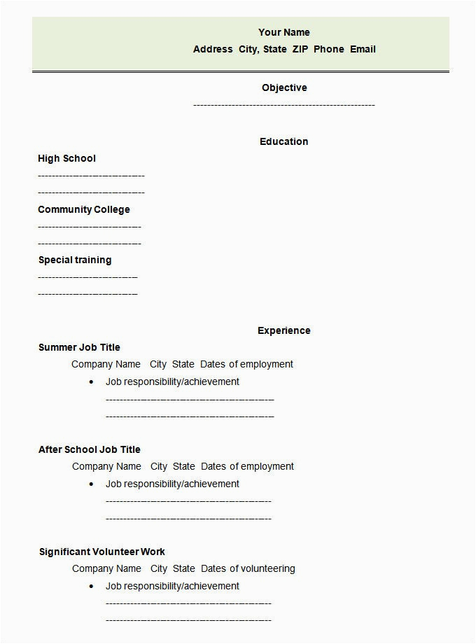 Blank Resume Template for High School Students 46 Blank Resume Templates Doc Pdf