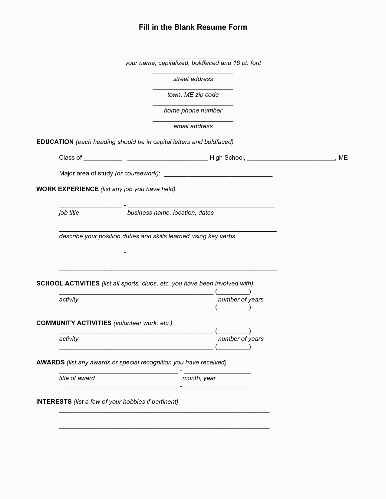 Blank Resume Template for High School Students Blank Resume Template for High School Students