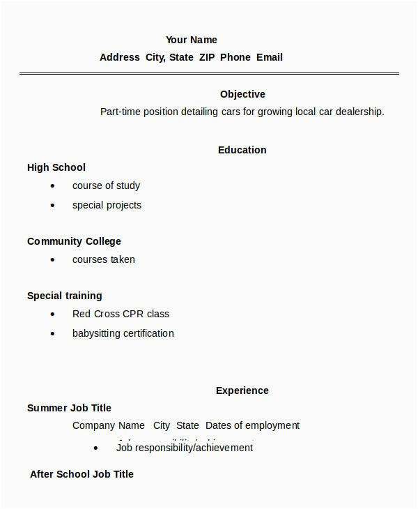 Blank Resume Template for High School Students Fill In the Blank Resume Template for Highschool Students