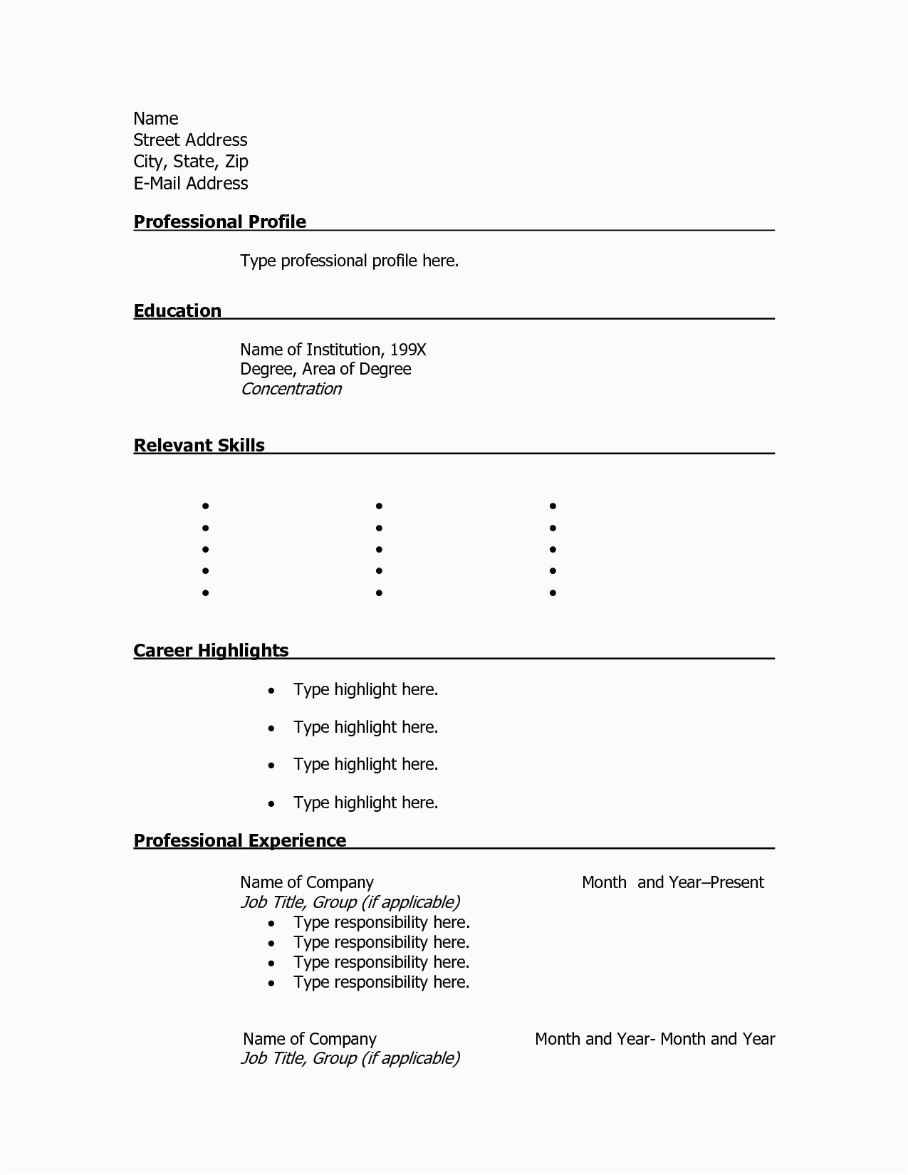Blank Resume Template for High School Students Free Printable Fill In the Blank Resume Templates