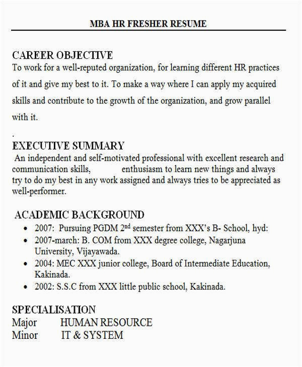 Career Objective for Hr Fresher Resume Sample 28 Free Fresher Resume Templates