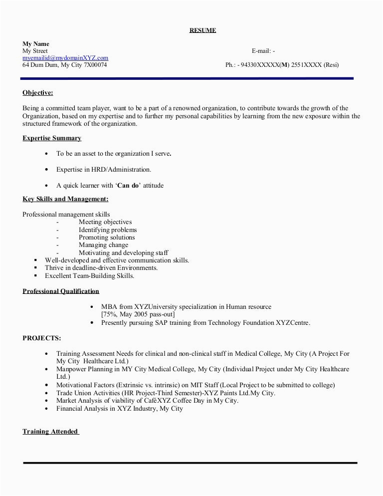 Career Objective for Hr Fresher Resume Sample Fresher Hr Executive Resume Model 103