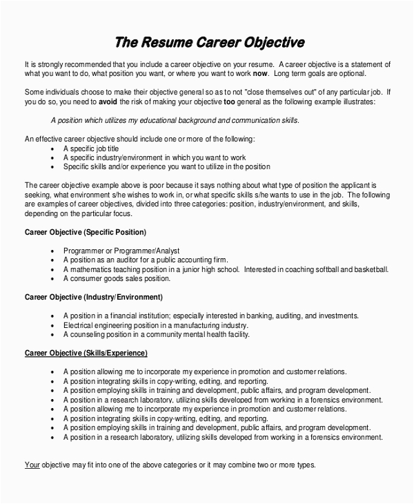 Career Objective In A Resume Sample Free 6 Sample Resume Objective Templates In Ms Word
