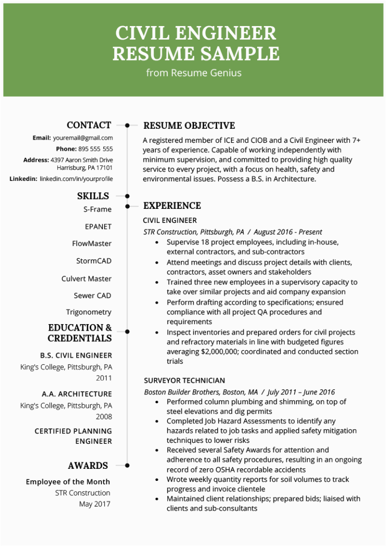 Civil Engineer Resume Template Free Download Free Civil Engineering Resume Template with Simple and