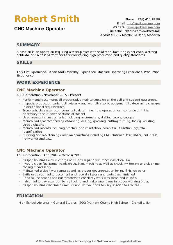 Cnc Lathe Machine Operator Resume Samples Cnc Machine Operator Resume Samples