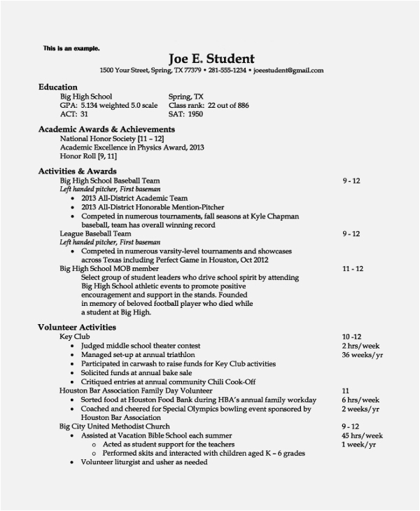 College Admission Sample Resume for College Application Free 8 College Resume Templates In Pdf