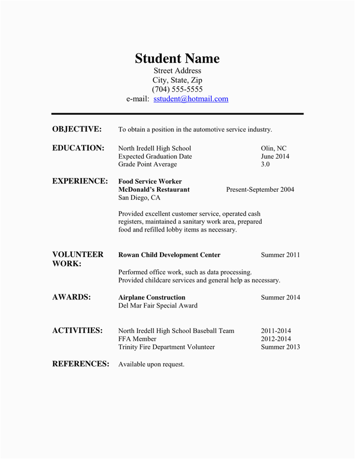 College Resume Template for Highschool Students High School Student Resume In Word and Pdf formats