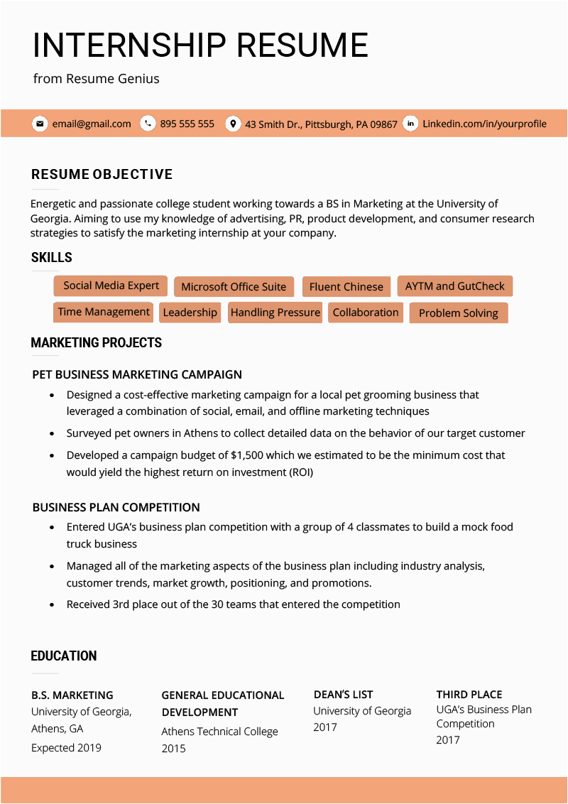 College Student Resume for Internship Samples Internship Resume Examples Template & How to Write Your Own