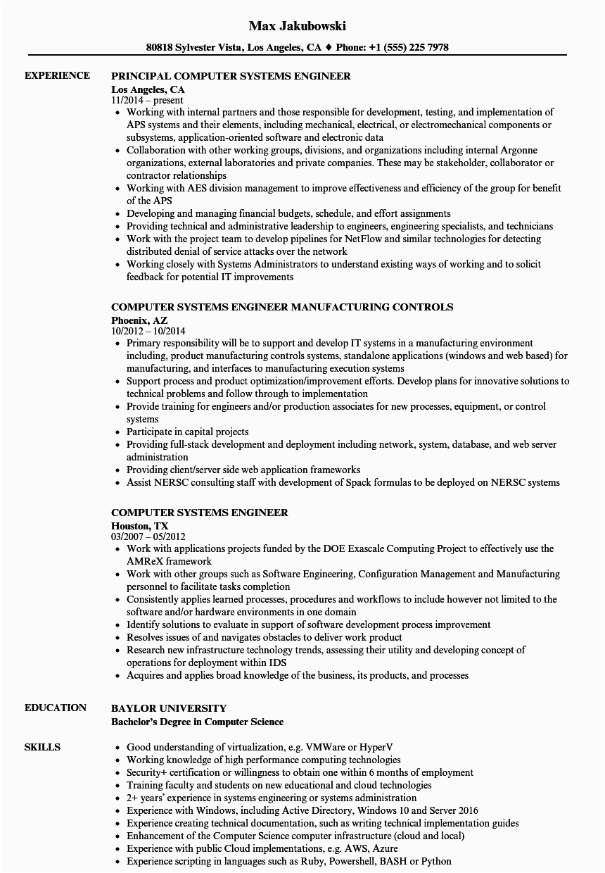 Computer Systems Engineers Architects Resume Sample Puter Systems Engineer Resume Samples