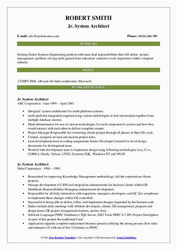 Computer Systems Engineers Architects Resume Sample System Architect Resume Samples