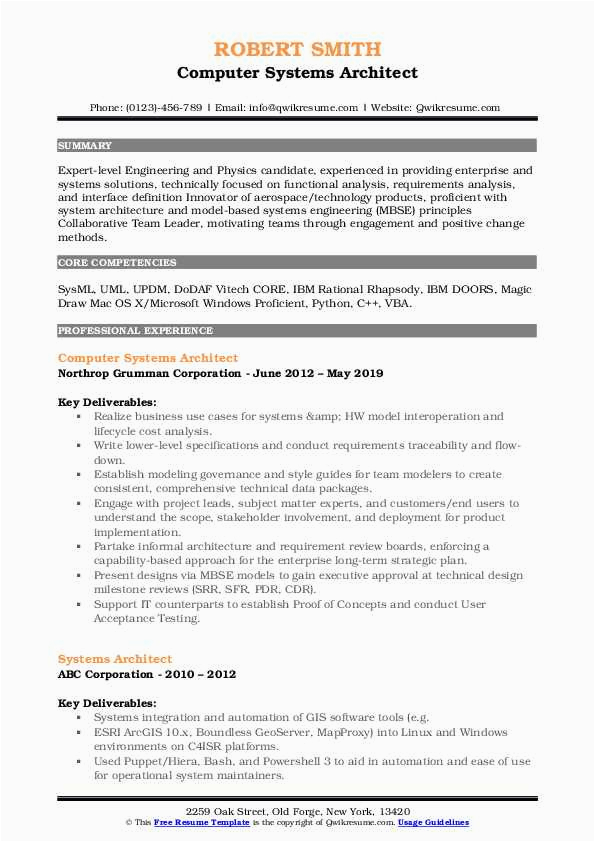 Computer Systems Engineers Architects Resume Sample Systems Architect Resume Samples