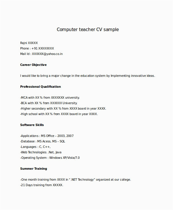 Computer Teacher Resume format Not Sample 18 Fresher Resume Templates In Word