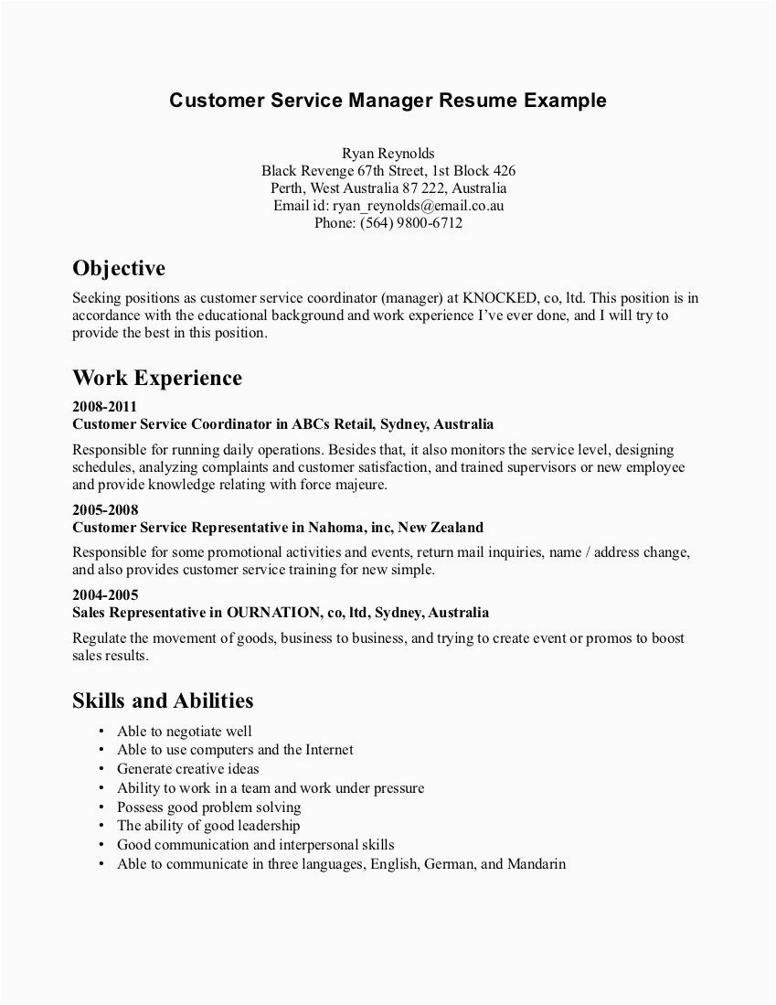 Customer Service Manager Resume Objective Sample Customer Service Resume Examples