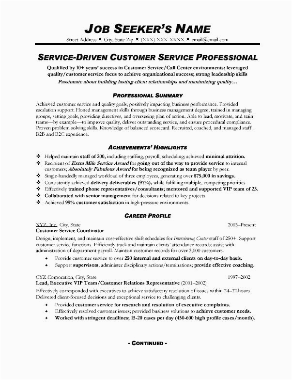 Customer Service Professional Summary Resume Sample Customer Service Resume Sample Free