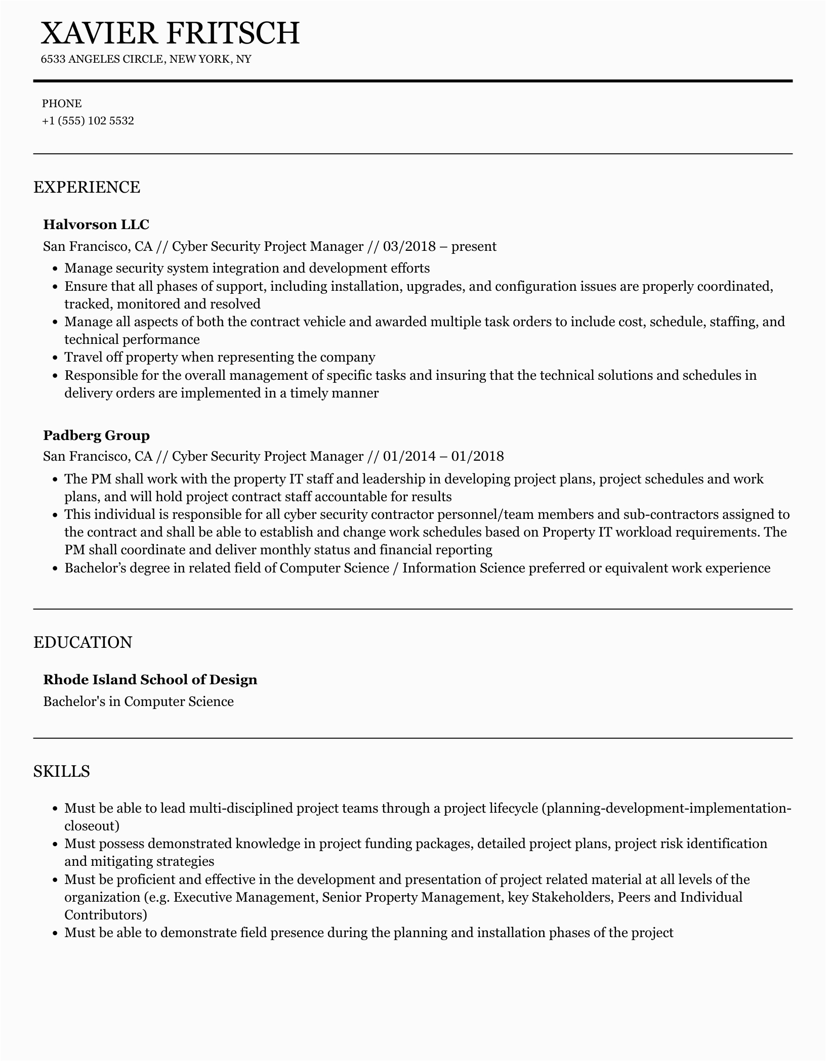 Cyber Security Project Manager Sample Resume Cyber Security Project Manager Resume Samples