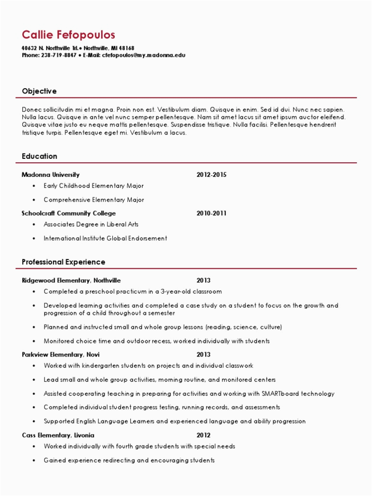 Early Childhood Education Resume Objective Samples Resume Early Childhood Education