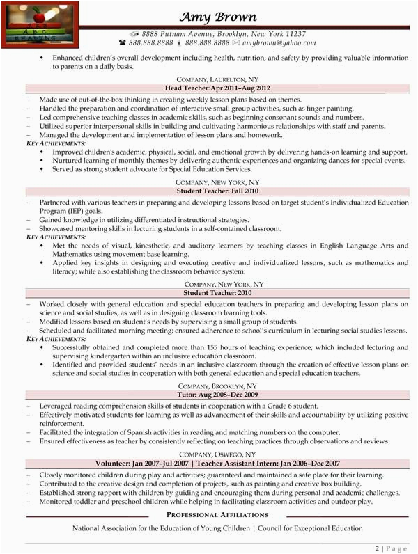 Early Childhood Education Student Resume Sample Early Childhood Education Resume Samples